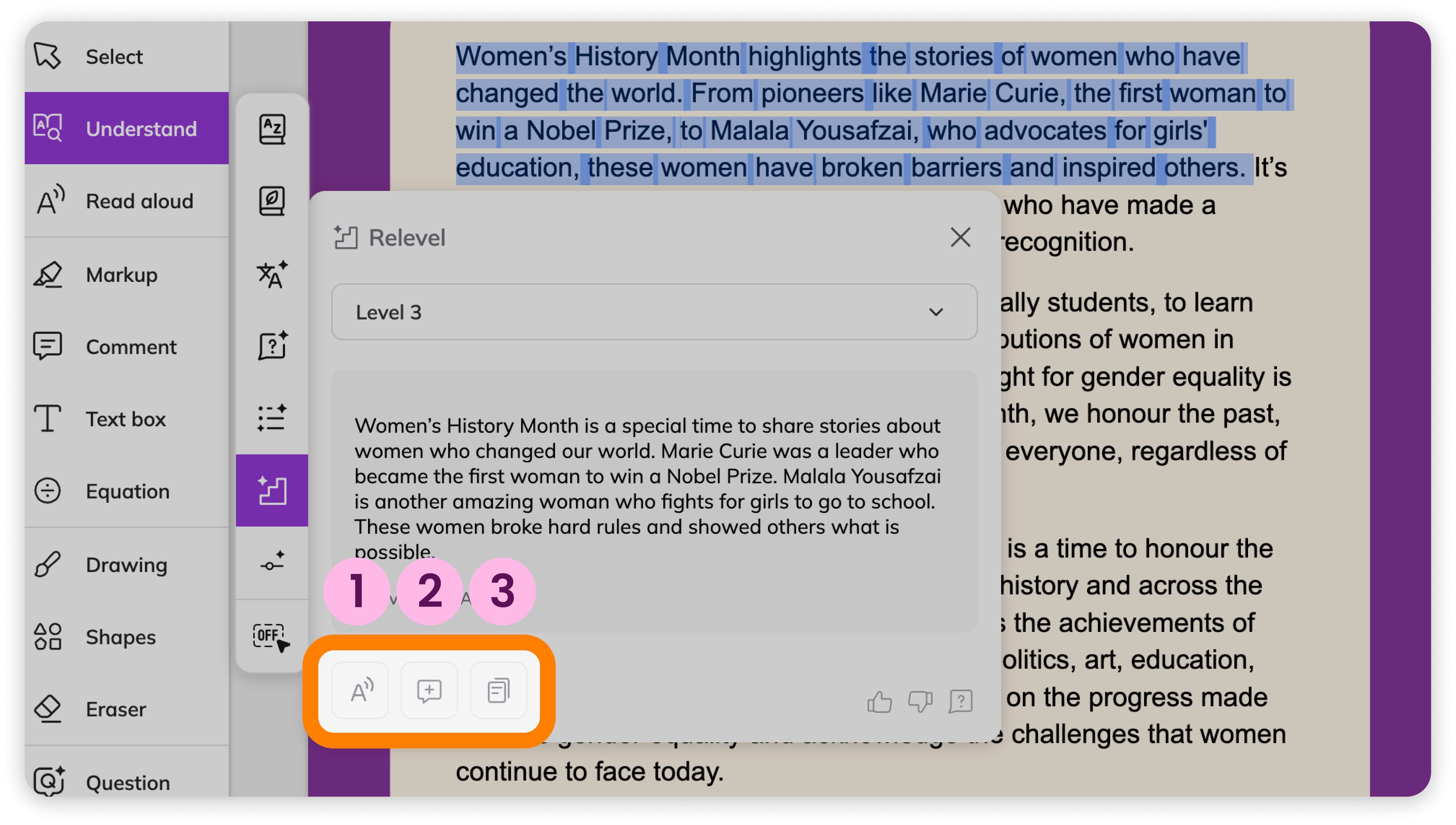 Relevel tool modal options