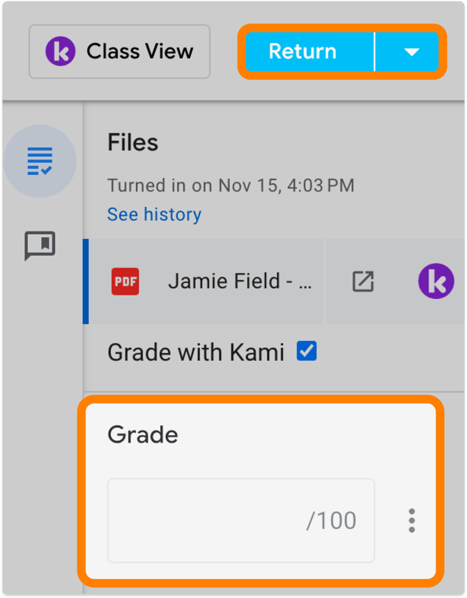 Student grade section and Return button