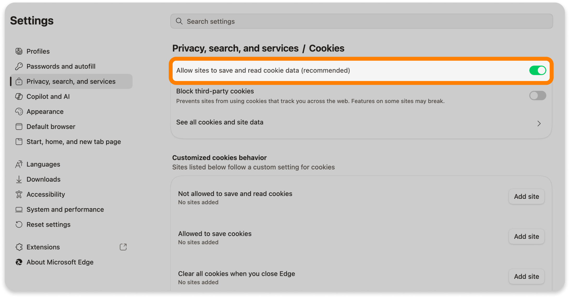 Allow sites to save and read cookie data