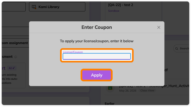 Apply license/coupon