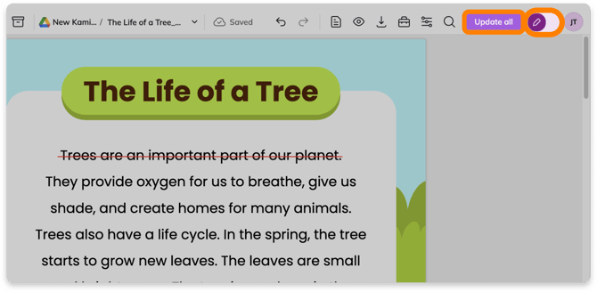 Update all button and Class View/Edit Assignmenttoggle