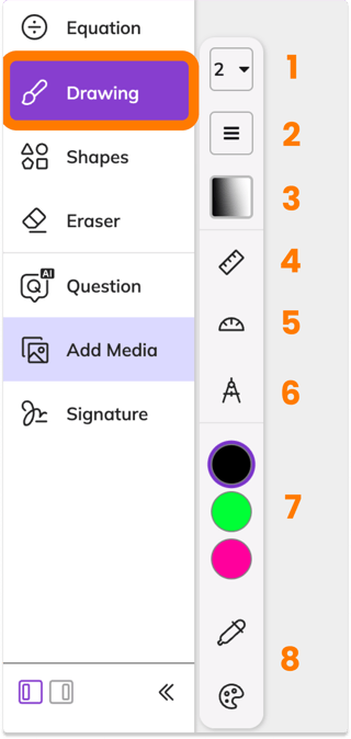 Screenshot of the Kami toolbar with the drawing tool menu open, highlighting the different options available.