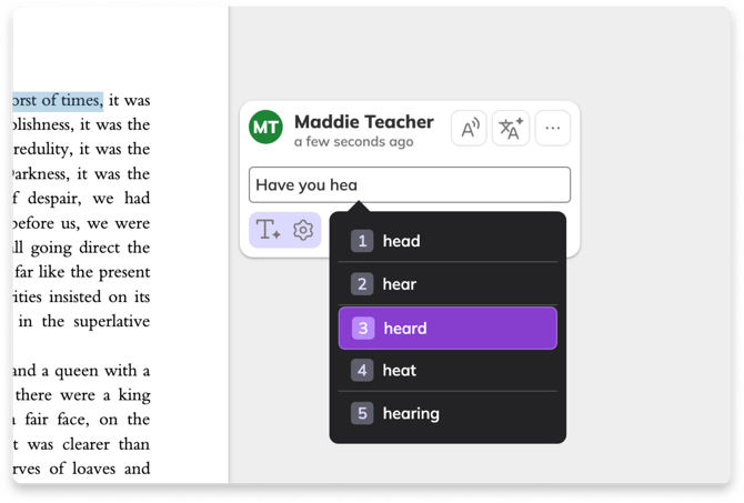 Predictive Text in Comment tool annotations.