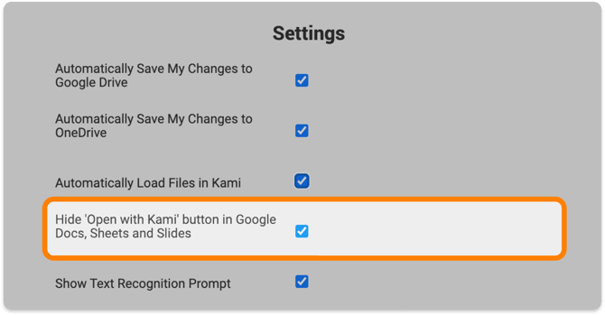 Hide 'Open with Kami' button in Google Settings