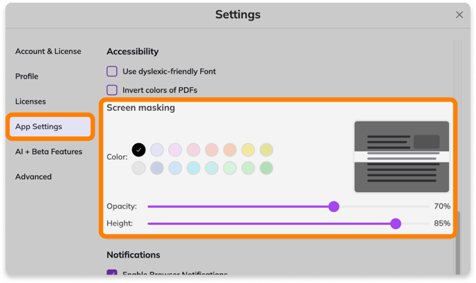 Screen masking settings