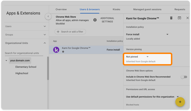 Version pinning setting