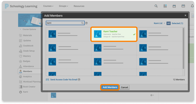 Add Members window