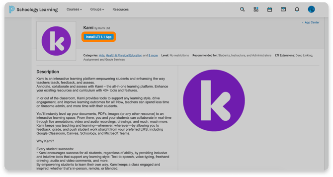 Install Kami LTI App