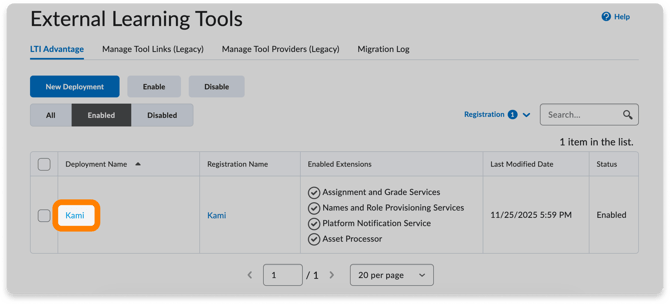 Kami app in External Learning tools