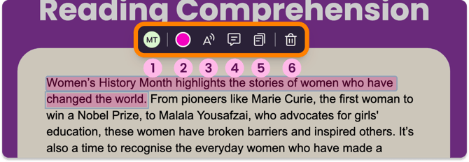 Text attached markup action bar