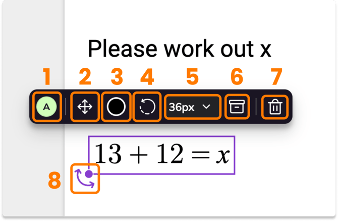 Screenshot of the Equation tool action bar, highlighting the available tool options.