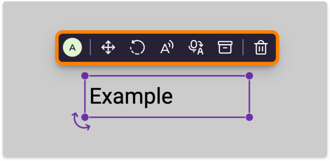Example of the default select mode on a text annotation, with the action bar highlighted.