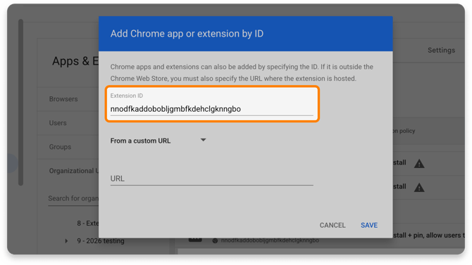 Paste extension ID