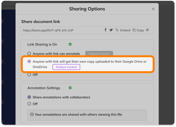 Sharing settings