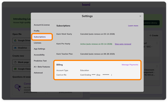 Billing section
