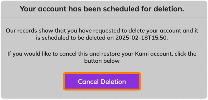 Cancel deletion pop-up