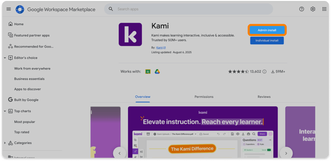 Admin install in the Google Workspace Marketplace