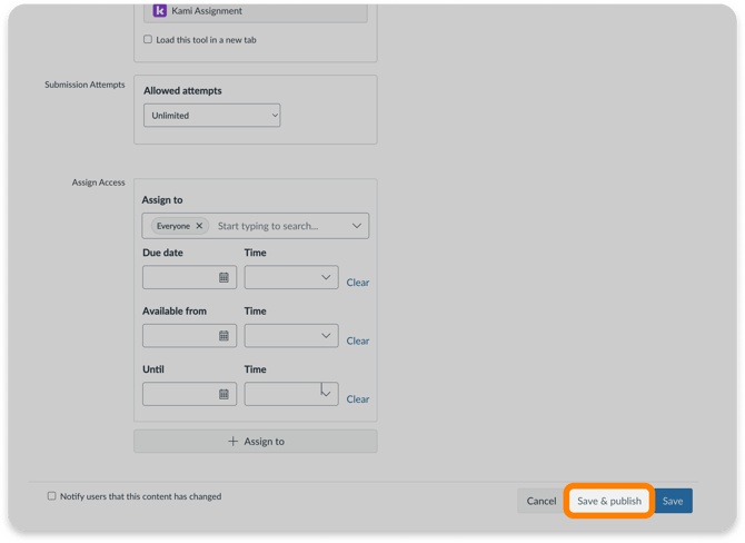 Save & Publish Canvas assignment