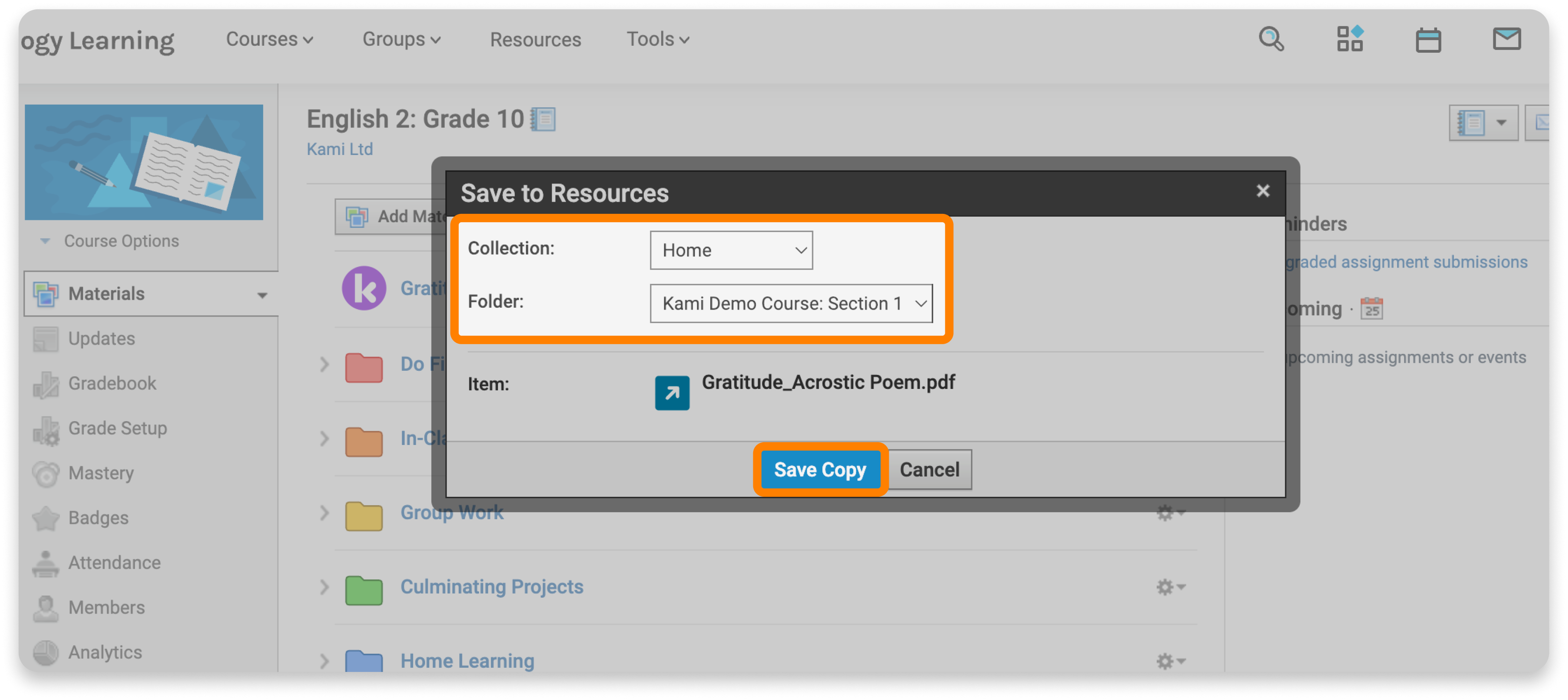 Save copy of your assignment to your Resources