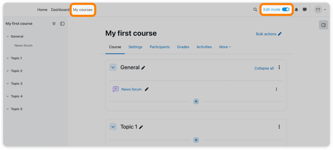 Enable edit mode on Moodle Course