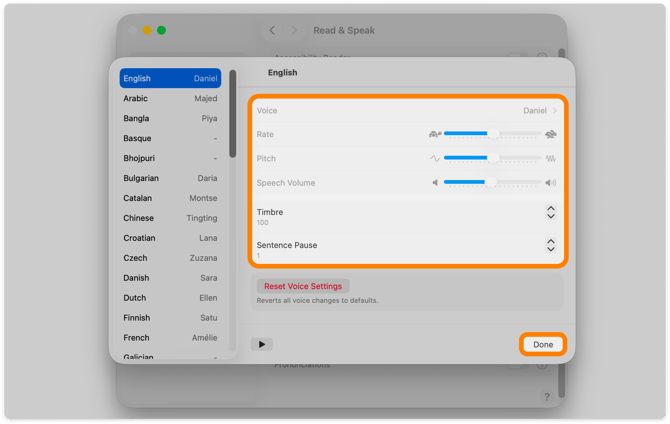Change voice settings