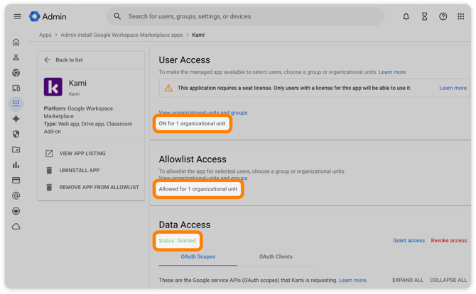Kami app access