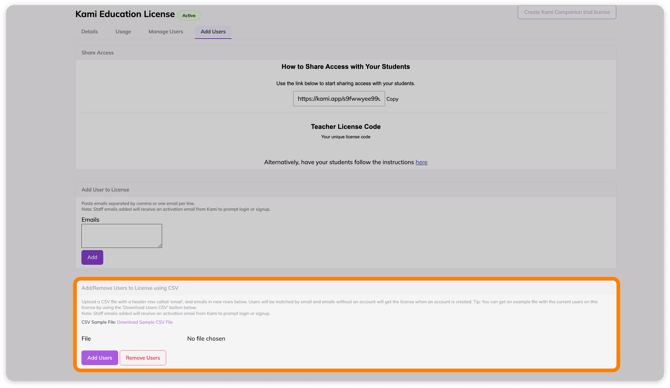 Add users via CSV