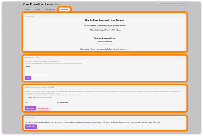 License Add Users tab
