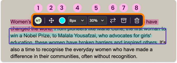 Freehand markup action bar