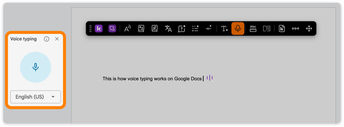 Voice typing language options in Google Docs