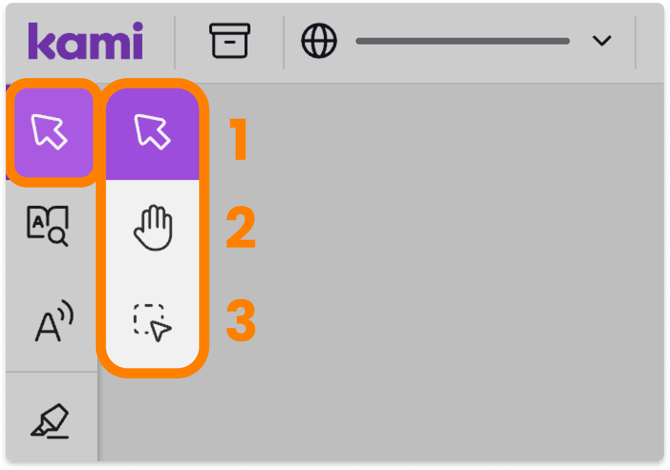The Select tool menu bar, showing the three different selection modes.