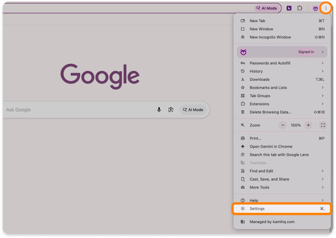 Chrome browser settings