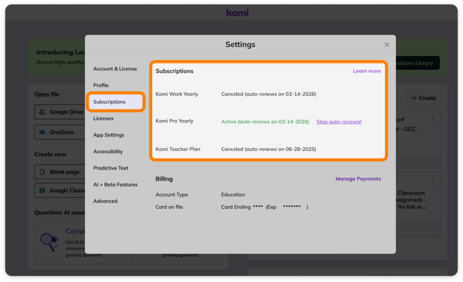 Subscription section