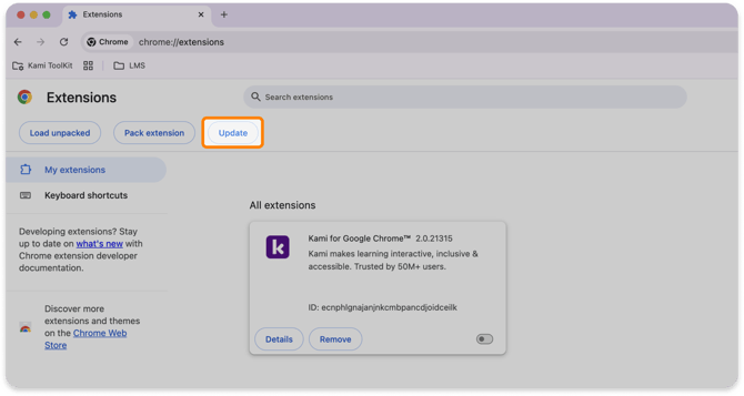 Update extensions button
