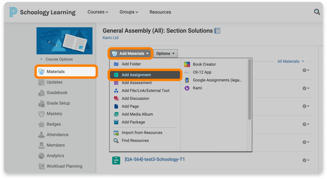 Add materials to Schoology course