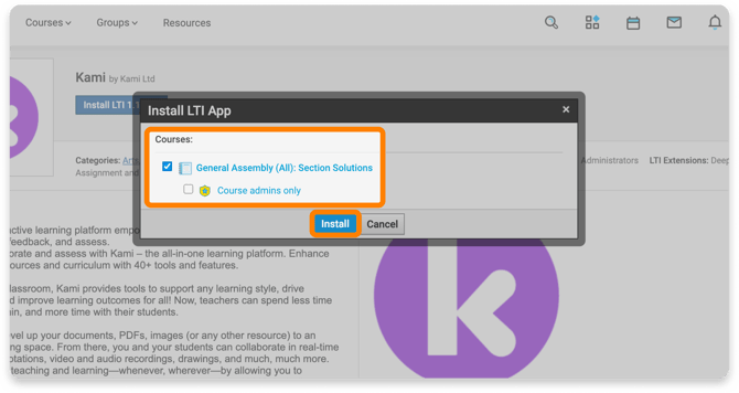 Install LTI App on selected courses