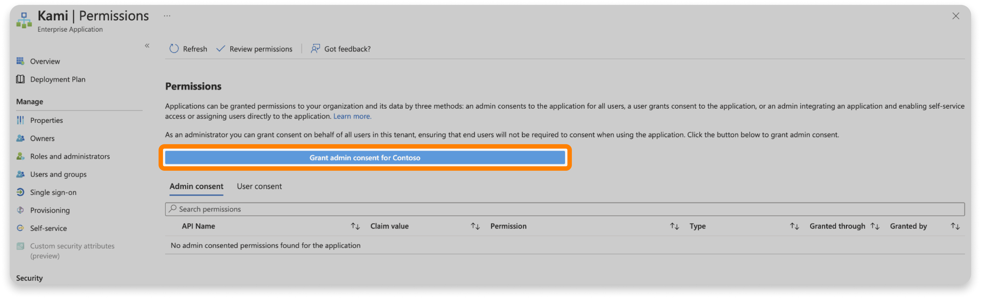 Grant permissions button