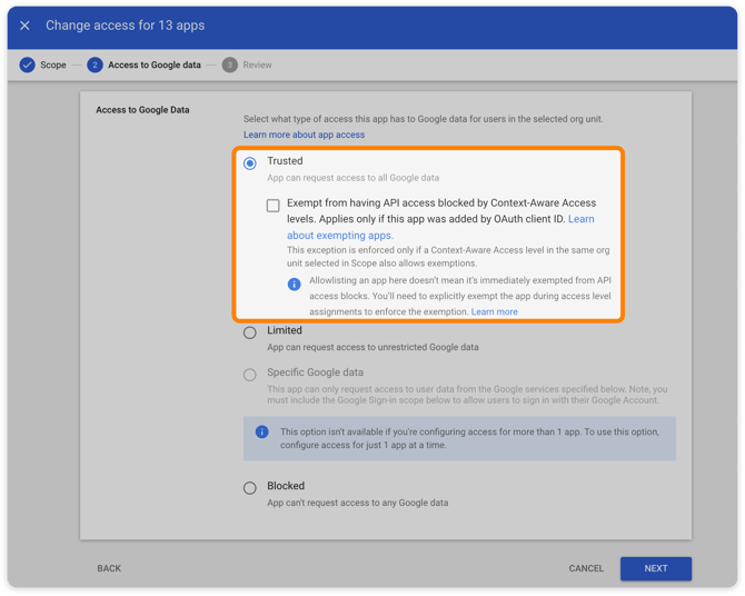 Set access to Trusted