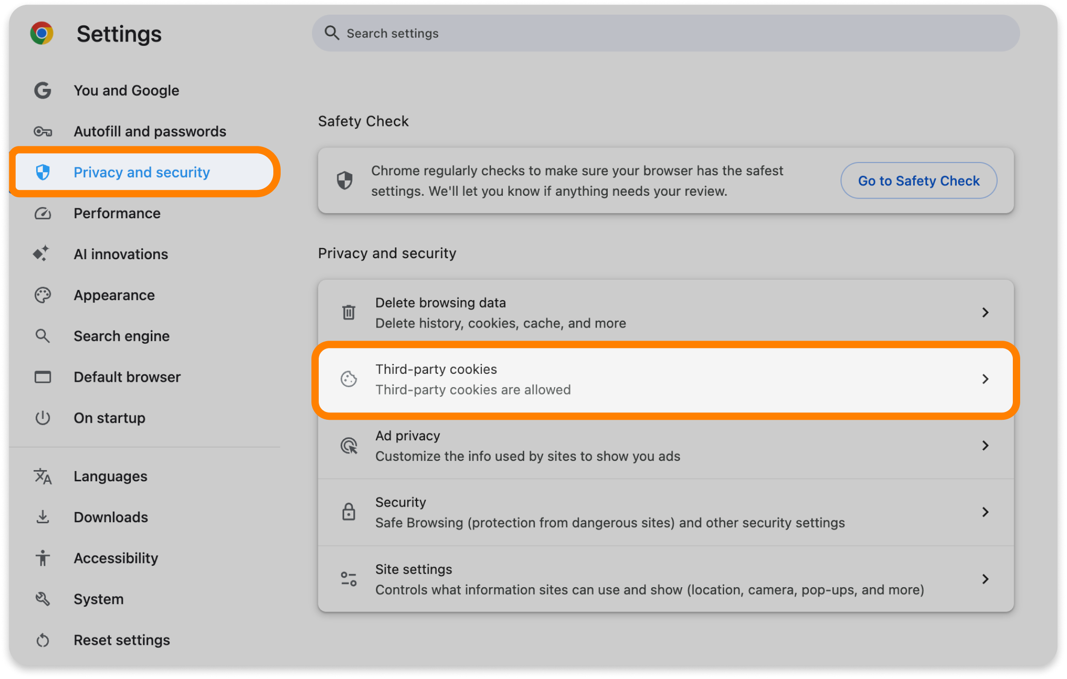 Privacy and security settings