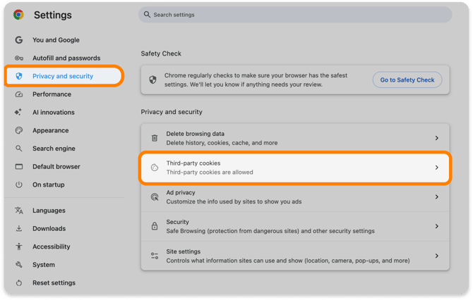 Privacy and security settings