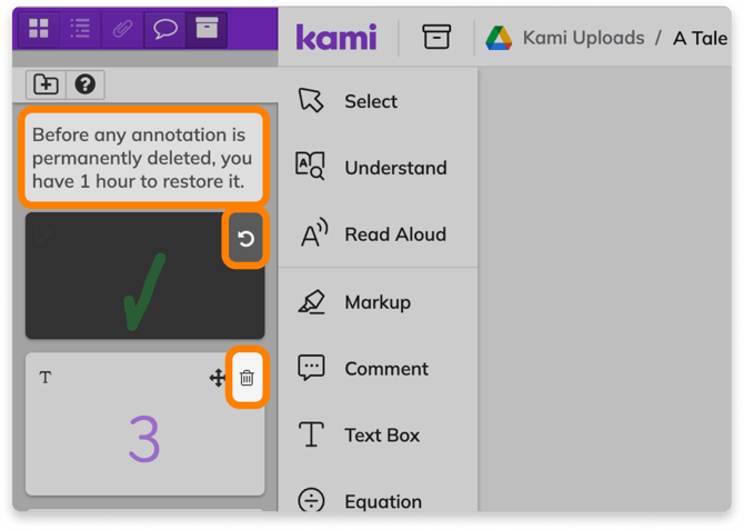 Deleting and restoring annotations in the Annotation Bank