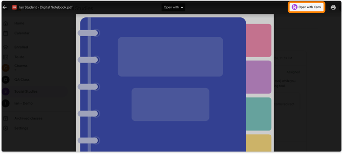 The Open with Kami button in PDF preview