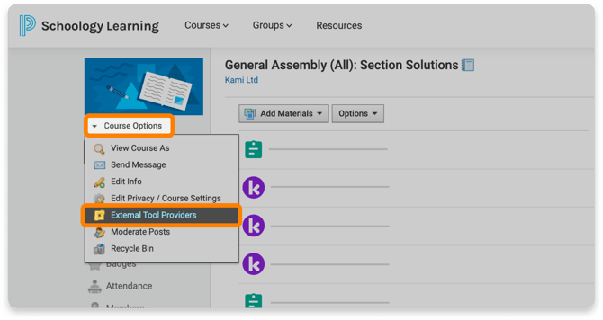 External Tool Providers on Schoology Course