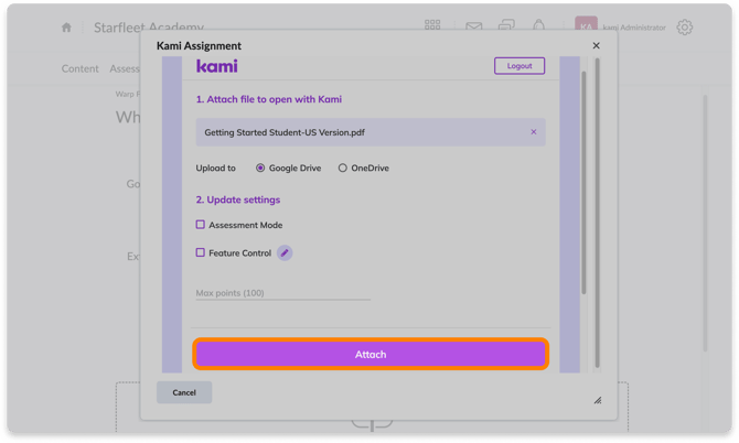 Attach button