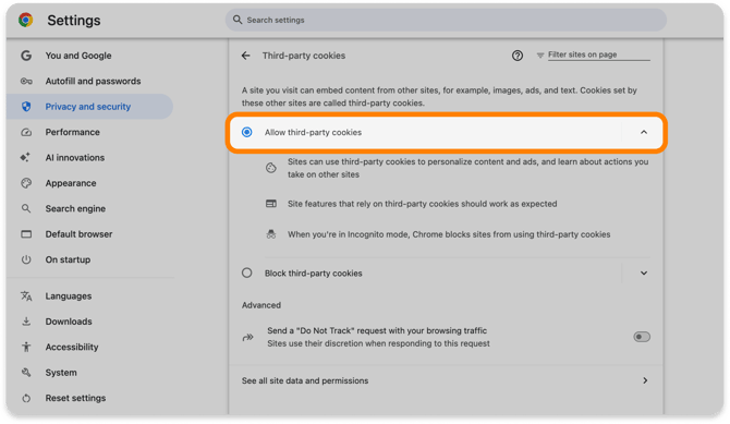 Allow third-party cookies