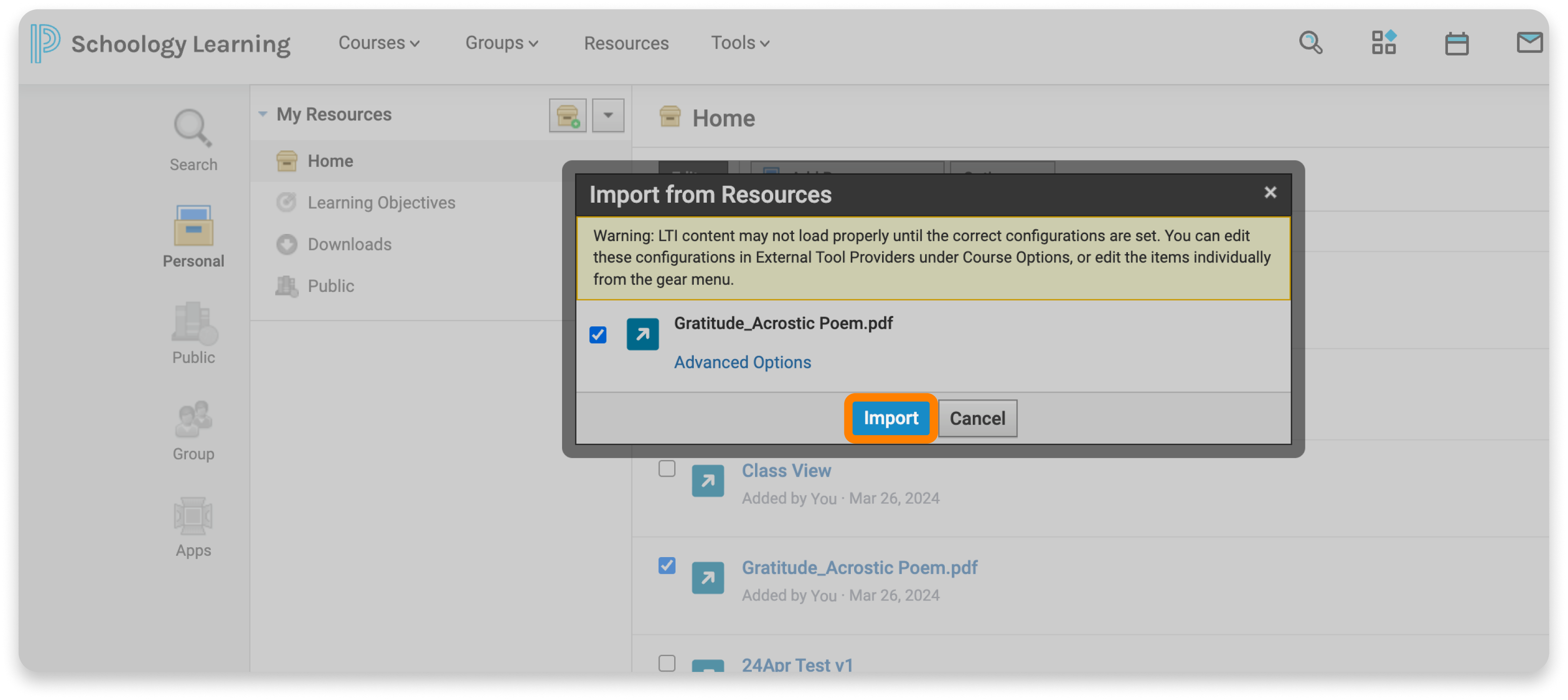 Import your assignment