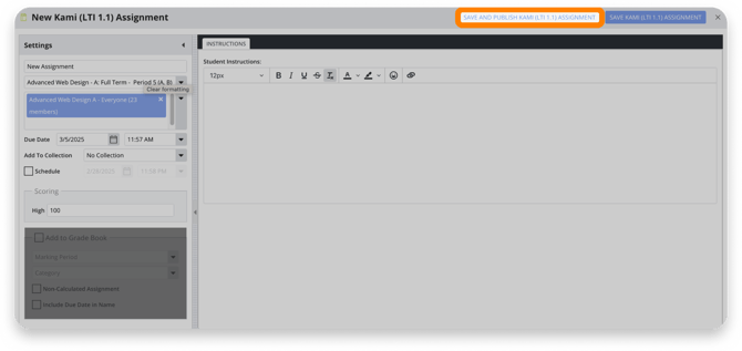 Save and publish assignment