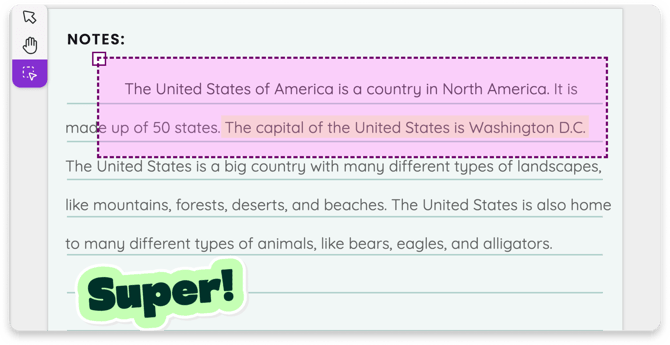 Example of the Area Select selection mode on text and markup annotations.