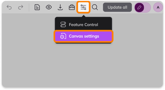 Canvas settings button in Kami