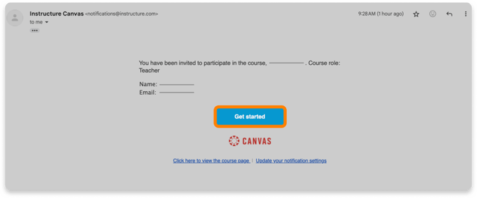 Accepting course invite in email